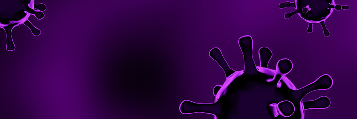 3D rendering. Purple microscopic Covid-19 spiked virus. World pandemic.