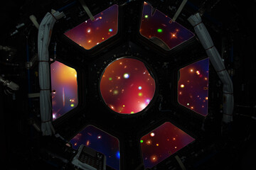 Galaxy and light. View from spacecraft. Elements of this image furnished by NASA.