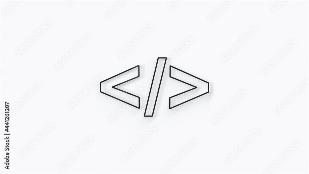 Leinwandbilder Black coding code html programming language 3d icon. Front end development icon isolated on white background. 4K