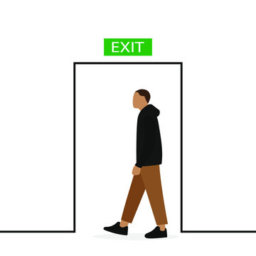 Male character walking to the exit on a white background