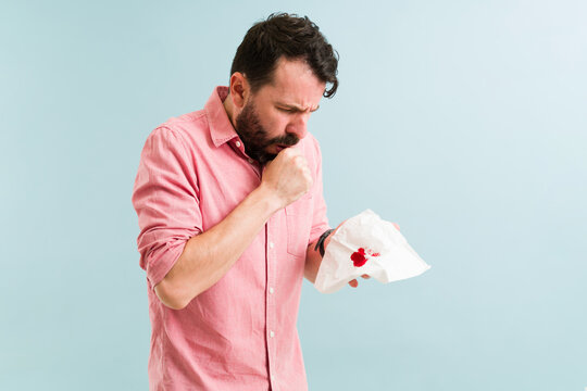 Worried man suffering from lung cancer