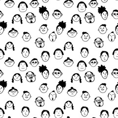 Doodle character faces hand drawn set. Funny people characters.