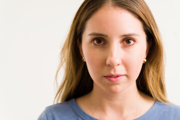 Fototapeta premium Tired young woman with conjunctivitis