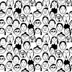 Doodle character faces hand drawn set. Funny people characters.