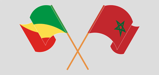 Crossed and waving flags of Republic of the Congo and Morocco