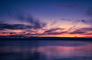 Fototapeta na wymiar Sunset at lake Pyhäselkä Autumn Sky Finland