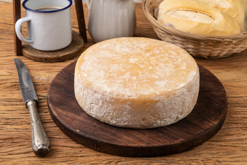 Artisanal Canastra cheese from Minas Gerais, Brazil with bread and coffee