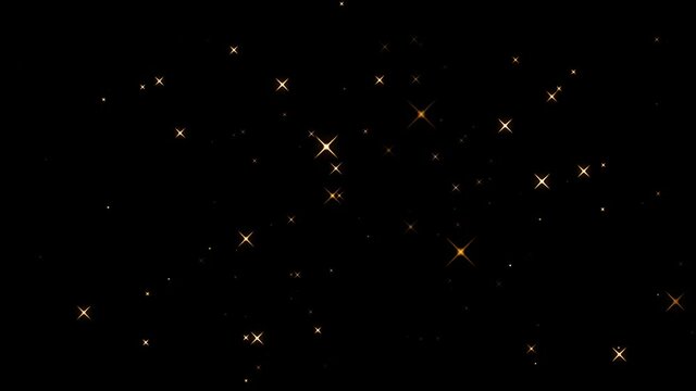 Particle gold dust flickering on black background. Gold Particles Moving Background. Gold Dust Waves. Particle from below. 4k abstract Footage background for text.	