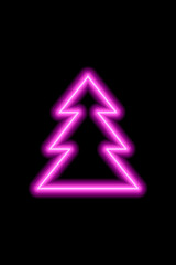 Simple pink neon shape of a Christmas tree on a black background