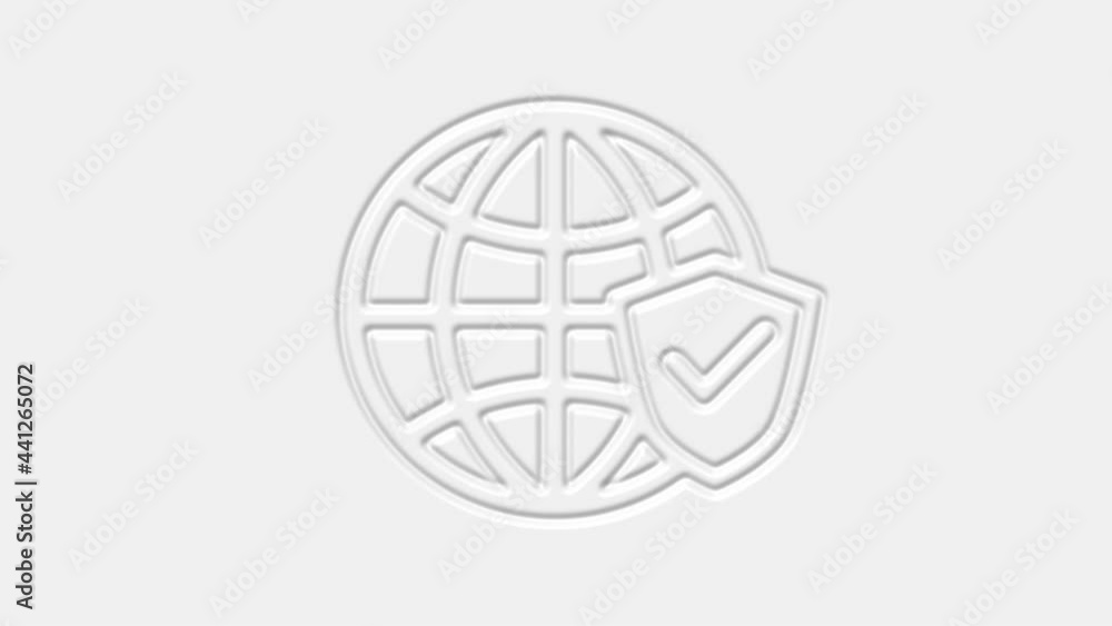 Poster earth globe icon isolated on white background. shield with checkmark. 4k