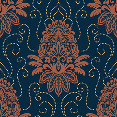 Damask seamless pattern element. Vector floral damask ornament vintage illustration.