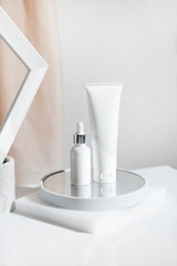 mockup of beauty fashion cosmetic makeup bottle lotion  serum product with skincare healthcare concept on background