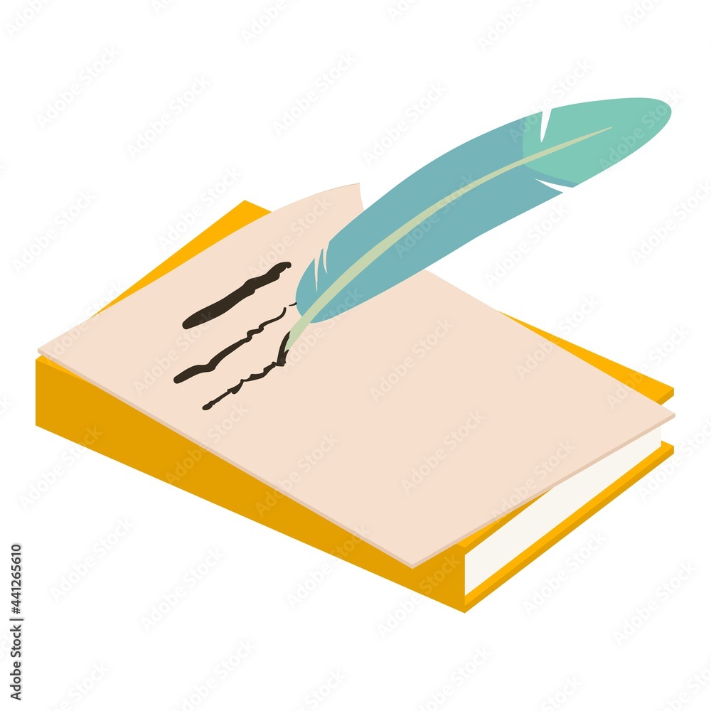 Poster write feather icon. isometric illustration of write feather vector icon for web