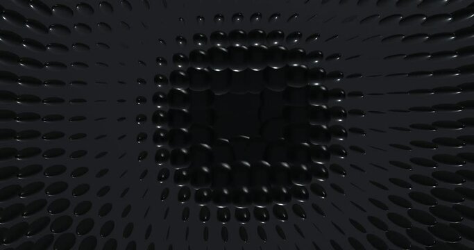 Techno futuristic dark background. Geometric 3d render of expandable scales. Black oval figures hanging in the void. Digital carbon fiber design with a metallic sheen. Wave like textural movement.
