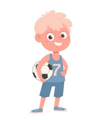 Cute little boy in football uniform holding a ball