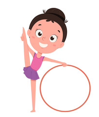 Cute little girl training with hula hoop