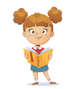 Cheerful schoolgirl holding a book