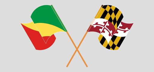 Crossed and waving flags of Republic of the Congo and the State of Maryland