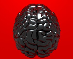 3D illustration of the human brain in plastic glossy material, top view. Concept of mental illness, distress or problems.