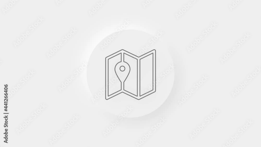 Poster folded map with location marker icon isolated on white background. 4k