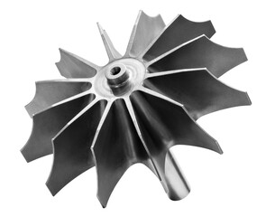 Industrial metalworking concept, turbine blade impeller isolated on white background