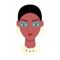 Portrait of a fashionable woman wearing glasses. Flat avatar. Vector illustration