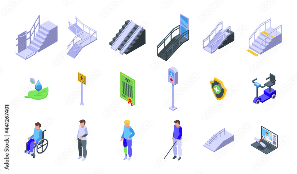 Poster Accessible environment icons set. Isometric set of Accessible environment vector icons for web design isolated on white background