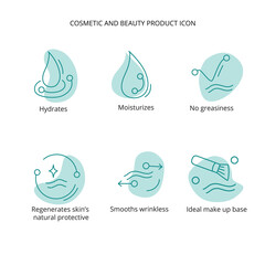Beauty product icon set for treatment, cream, mask, make up cosmetic. For web, packaging design. Vector stock illustration isolated on white background. 