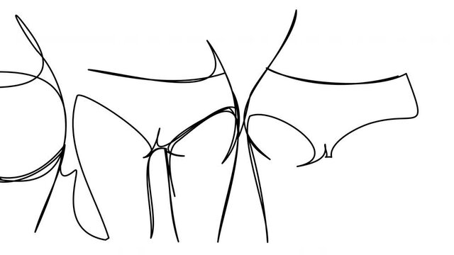 Self-drawing of womans butt on a white screen. Sports female buttocks. Whiteboard of a group of girls in the gym or on the beach Contour drawing process. Stock animation in 4k with alpha channel.