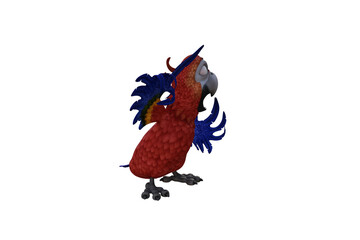 Funny parrot cartoon character isolated on white background. 3D figure, clip art as a template for collage. 3D rendering, 3D illustration.