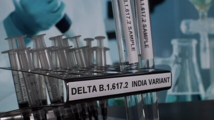 Delta B.1.617.2 Indian Variant Test Tube Vials Taken Off In Rack. Locked Off