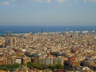 Views of city of Barcelona (Spain) with the sea in the background