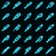 Soldering iron icons set. Outline set of soldering iron vector icons neon color on black