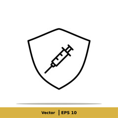 Vaccine, Vaccination, Inoculation, Inject, Syringe Icon Illustration. Injection Sign Symbol Logo Template. Vector Line Icon EPS 10