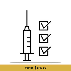 Vaccine, Vaccination, Inoculation, Inject, Syringe Icon Illustration. Injection Sign Symbol Logo Template. Vector Line Icon EPS 10