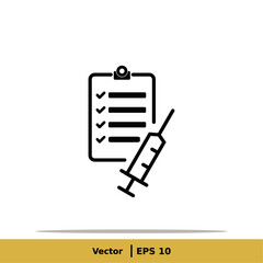 Vaccine, Vaccination, Inoculation, Inject, Syringe Icon Illustration. Injection Sign Symbol Logo Template. Vector Line Icon EPS 10