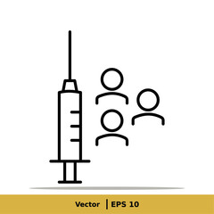 Vaccine, Vaccination, Inoculation, Inject, Syringe Icon Illustration. Injection Sign Symbol Logo Template. Vector Line Icon EPS 10