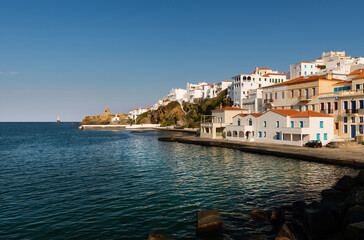 Fototapeta na wymiar View of the Port of Andros on the northeast coast of the Greek island