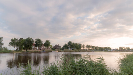Rural landscape of the Amstel river at the golden hour