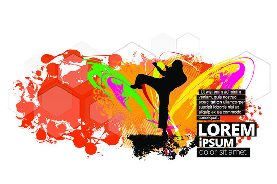 Young male karate warrior. Sport background ready for poster or banner, vector