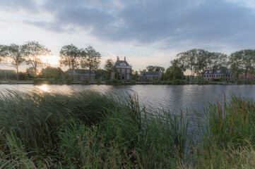 Fototapeta premium Rural landscape of the Amstel river at the golden hour