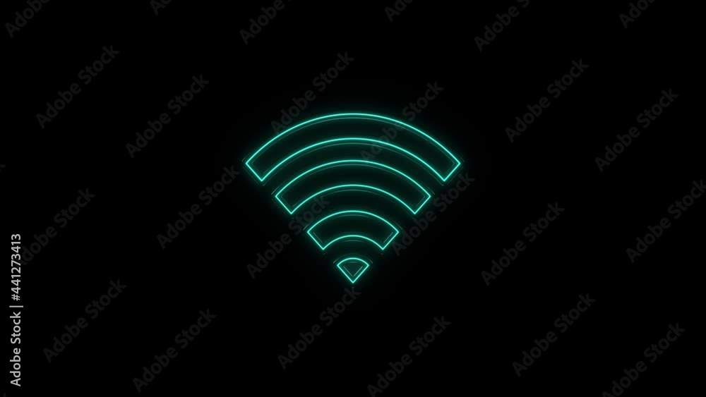 Poster glowing neon line wi-fi wireless internet network symbol icon isolated on black background.