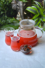 Herbal tea with juce cranberries, apple, ginger, lemon, cinnamon