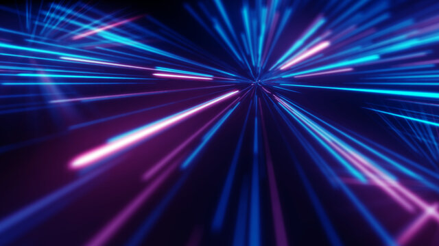 Abstract neon lines. Glowing mesh with static. cyberpunk signboard. Block chain data network. 3d rendering