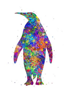 Penguin Animal watercolor, abstract painting. Watercolor illustration rainbow, colorful, decoration wall art.
