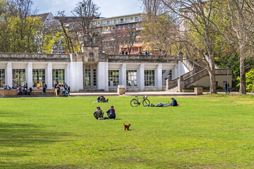 Rudolph Wilde Park with the Carl-Zuckmayer bridge in Berlin, Germany