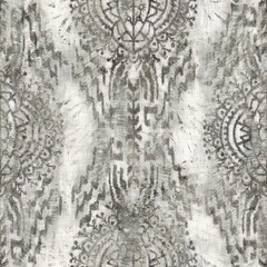 Seamless grungy tribal ethnic rug motif pattern. High quality illustration. Distressed old looking native style design in faded neutral brown and cream colors. Old artisan textile seamless pattern.