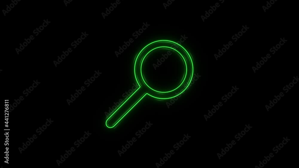 Poster Search neon sign appear in center and disappear after some time. Loop animation of green neon icon