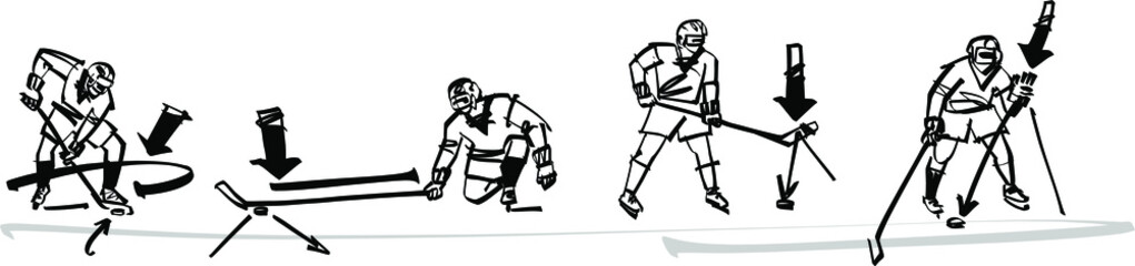 silhouette of the ice hockey players on the ski rink