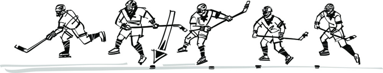 silhouette of the ice hockey players on the ski rink